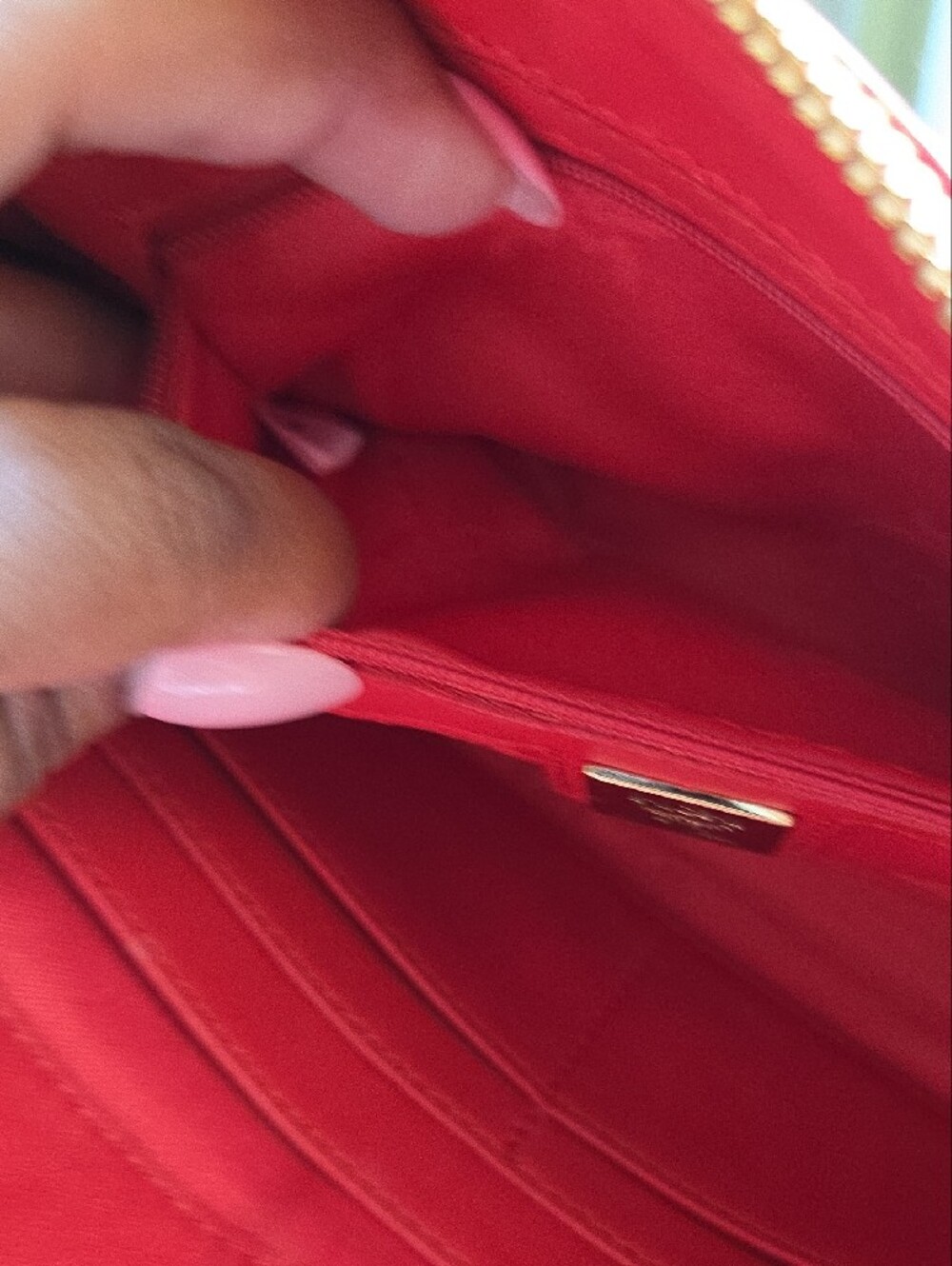 MCM Patent Shoulder Bag in Deep Red with Gold Chain - Picture 10 of 14